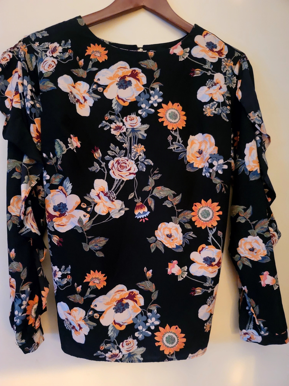 Ava & Viv Black Floral Top with Peach Blooms